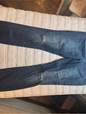 JustFab Dark Blue Ripped Ankle Skinny Jeans